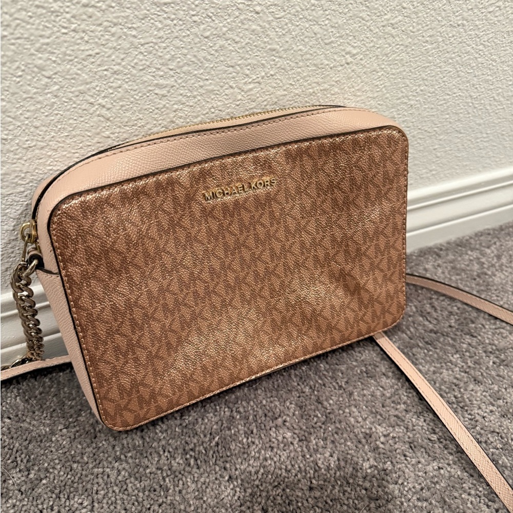 Michael Kors Tan and Pink Crossbody Bag